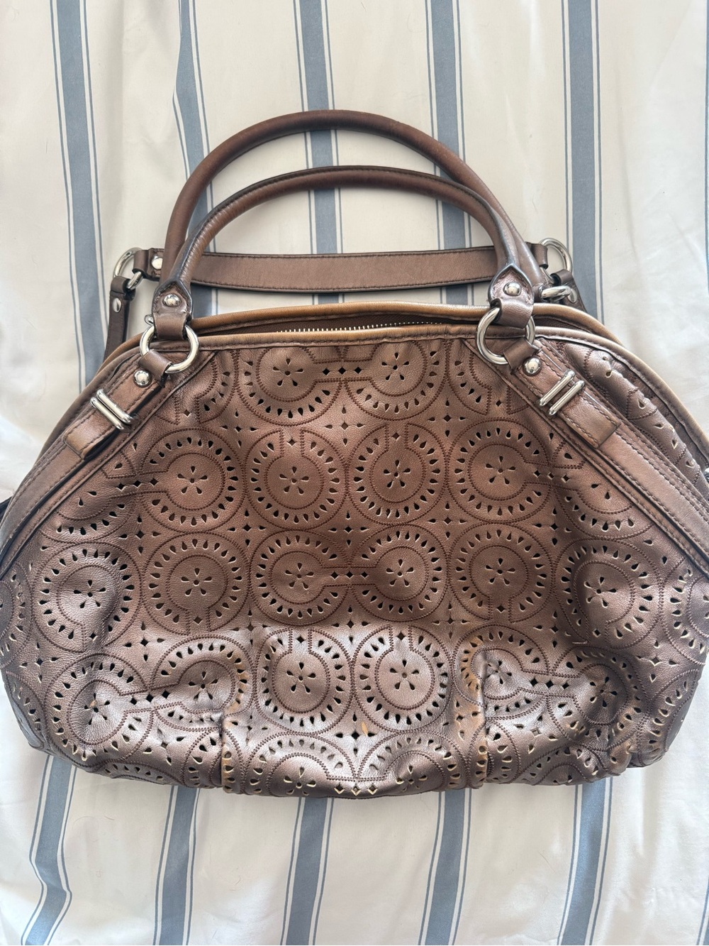 Coach Brown Laser-Cut Dome Satchel Shoulder Bag